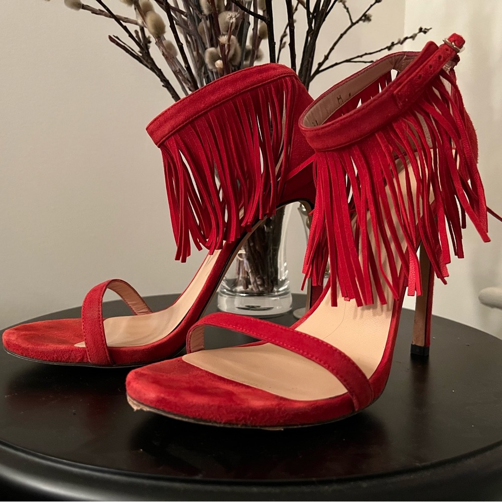 Stuart Weitzman Red Fringe Sandals